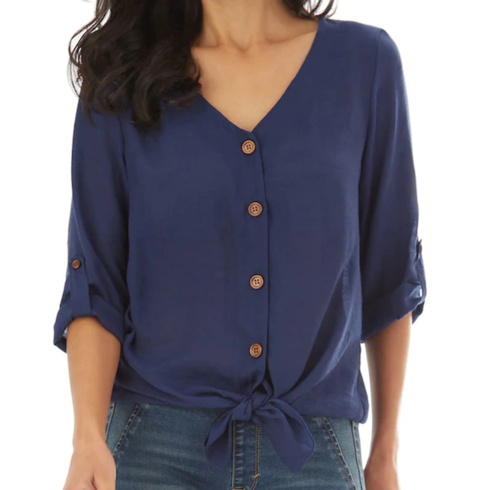 Petite Apt. 9® Knot-Front Roll-Tab Shirt PXS